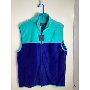 NEW Crown & Ivy Blue King Fleece Mens Vest LG Full Zip Pockets Embroidered Crown